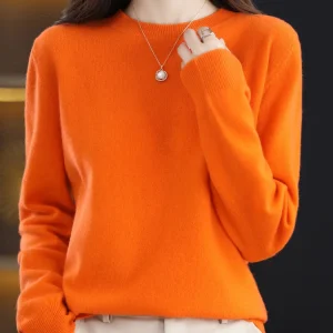 Fashion 100% Merino Wool Sweater Elegant Cashmere Pullover Women O-Neck Long Sleeve Knitwear Basic Clothing Jumper Tops