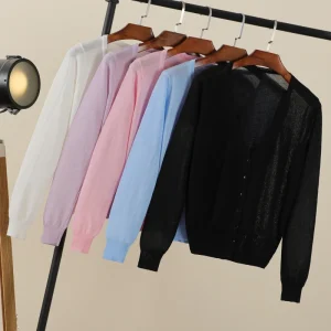 Summer Cardigan Women Cropped Korean Fashion Style Female Black Women's Coat Clothing V-neck Ladies Sweater Outerwear Cute Basic