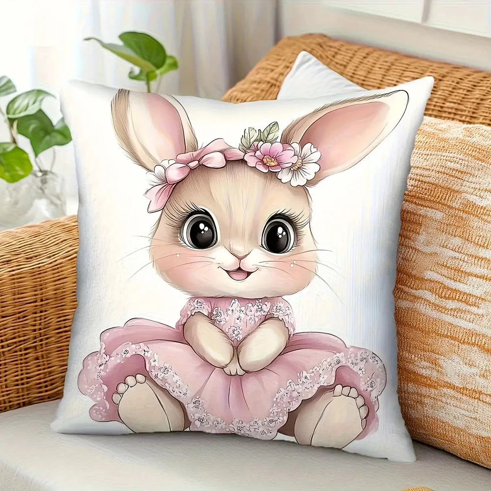 1PC Easter Bunny Pillow with Eggs ,Decorative sofa cushion cover, home decoration, 2D printing. - الصورة 7