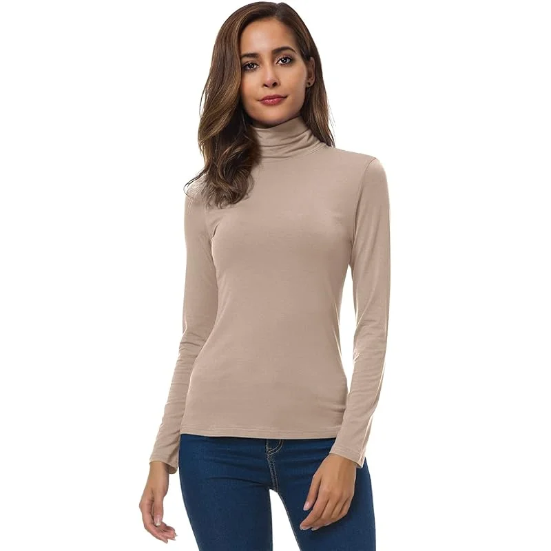 Womens Turtleneck T-Shirt Set Soft Knit Casual Long Sleeve Tops for Spring & Fall Stylish Basic Closet Essentials - الصورة 8