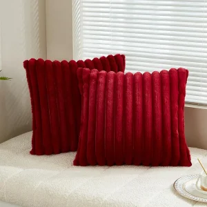 Faux Rabbit Fur Square Cushion Cover Big Thick Striped Super Soft Solid Color Pillow Cover 24×24inch Sofa Decor Cushion Covers