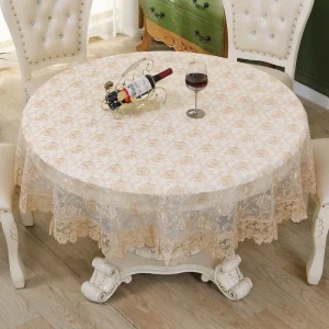 Table Cloth Beige Round Table Cover Embroidered Tablecloth Romantic Lace Europe Hollow Transparent Rose Flower Glass Yarn Cover