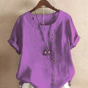 Vintage Harajuku Button T Shirt Casual Summer Short Sleeve Cotton Linen Solid Loose Blouse Elegant Oversize Tee Shirt Streetwear
