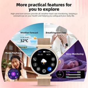 LIGE 1,27inch Smart Watch For Women Health Sport Lady Watch Luxury Heart Rate Sleep Monitor Waterproof Bluetooth Call Smartwatch