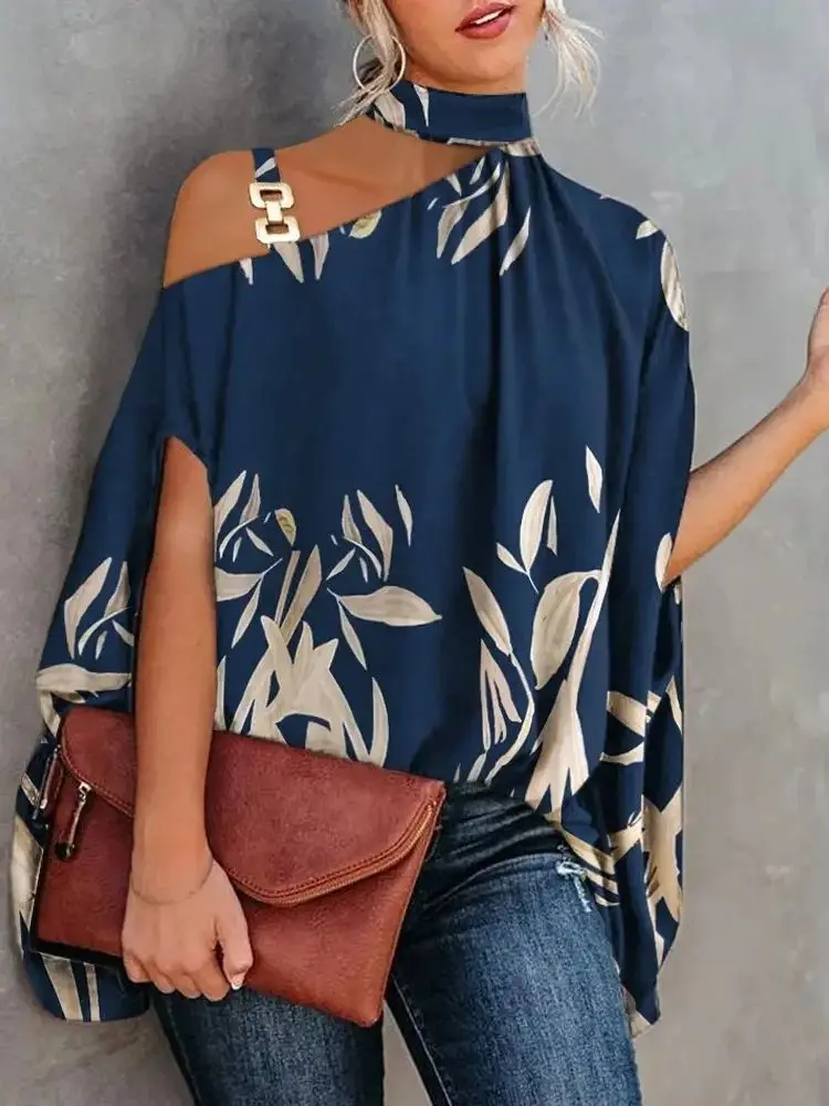 Casual Loose Women's Blouse Fashion Batwing Sleeve Print O-neck Shirts Top 2024 Spring Summer Office Lady Blouses Elegant Tops - Image 7