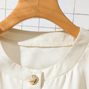 Women's Elegant Simple Round Neck Single Breasted Short Sleeve Belt Midi Dress women dress Women's Elegant Beige Midi Dress