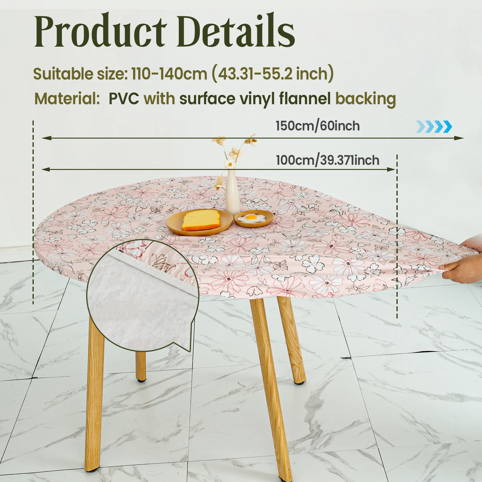 Elastic Round Table Cover Fitted Vinyl Waterproof Tablecloth Reusable Flower Dining Table Cloth For Home Table Protector Decor - Image 8