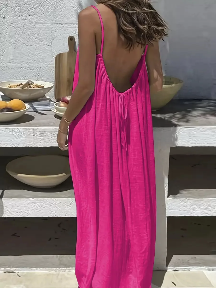 2026 New Women's Strap Dress Open-Back Loose Homewear Dress - Image 9