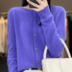 Women Cashmere Sweater 100% Merino Wool Knitted Cardigan Autumn Winter  Knitwear O-Neck Female  Solid Color Casual Fashion Top