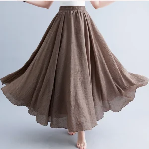 28-Color Mori Girl Literary Cotton Linen Dress Elastic Waist A-line Expansion Skirt Solid Color Ethnic Style Women Long Skirts