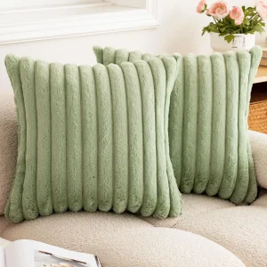 Faux Rabbit Fur Square Cushion Cover Big Thick Striped Super Soft Solid Color Pillow Cover 24×24inch Sofa Decor Cushion Covers