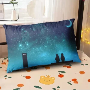 Starry Sky Sunset Sea Pillow, 2D Night Scene Pillow Core and Case Set, Aesthetic Pillow for Student Dormitory