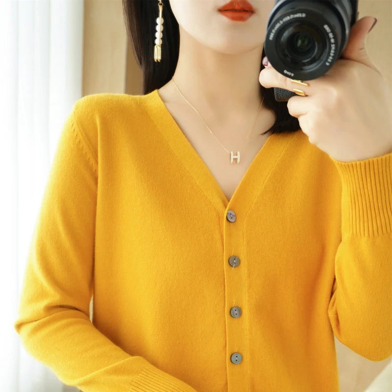 Early Autumn New Andy Cashmere Knit Cardigan V-Neck Solid Color Fashion High-Grade Comfortable Loose Casual Knitwear -GH021 - الصورة 20