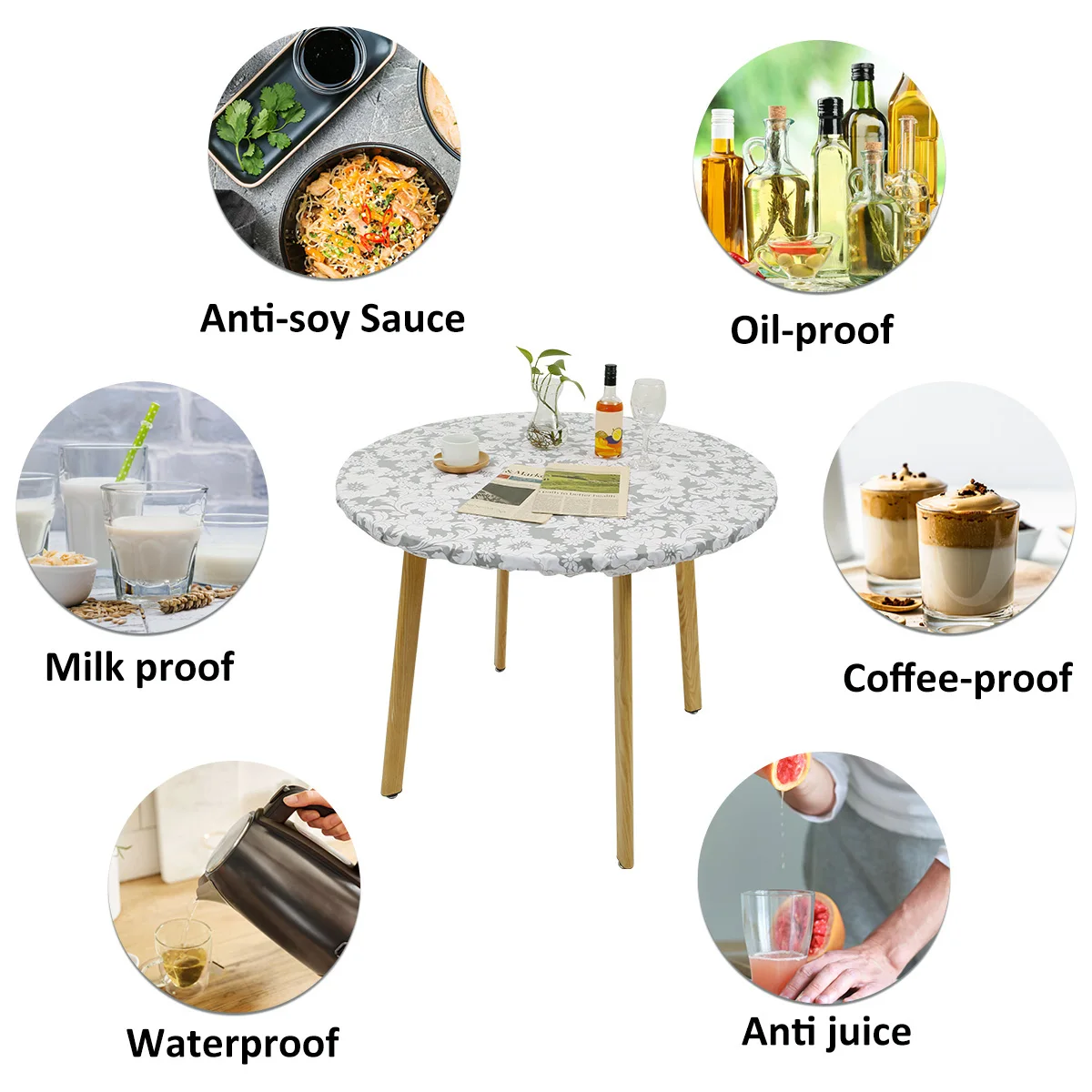 Round Tablecloth PVC Waterproof Oil-Proof Elastic Edged Party Wedding Table Cloth Home Decor Kitchen Table Protection Cover - الصورة 6