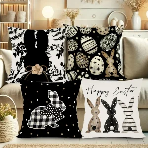 4pcs/set Easter Bunny Pillow Covers 45cm Egg Hunting Theme Pillow Case Spring Flower Easter Decoration Home Decor