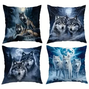 Home Decor Wolves In Moonlit Forest & Snow Pillow Covers Pattern Cushion Cover Suitable For Sofa Bedroom Car Pillow Cover