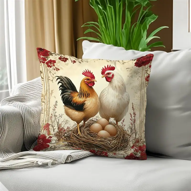 Home Decor Farmyard Roosters and Eggs Pillow Covers Pattern Cushion Cover Suitable for Sofa Bedroom Car Pillow Cover - Image 4