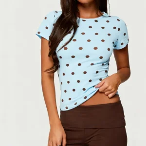 Women Polka Dot Shirt Y2k Baby Tee Crop Tops Short Sleeve Crewneck Slim Fitted T Shirts Vintage Aesthetic Clothes