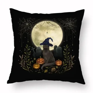 Home Decor Halloween-Themed Moon And Witch Pillowcases Pattern Cushion Cover Suitable For Sofa Bedroom Car Pillow Cover