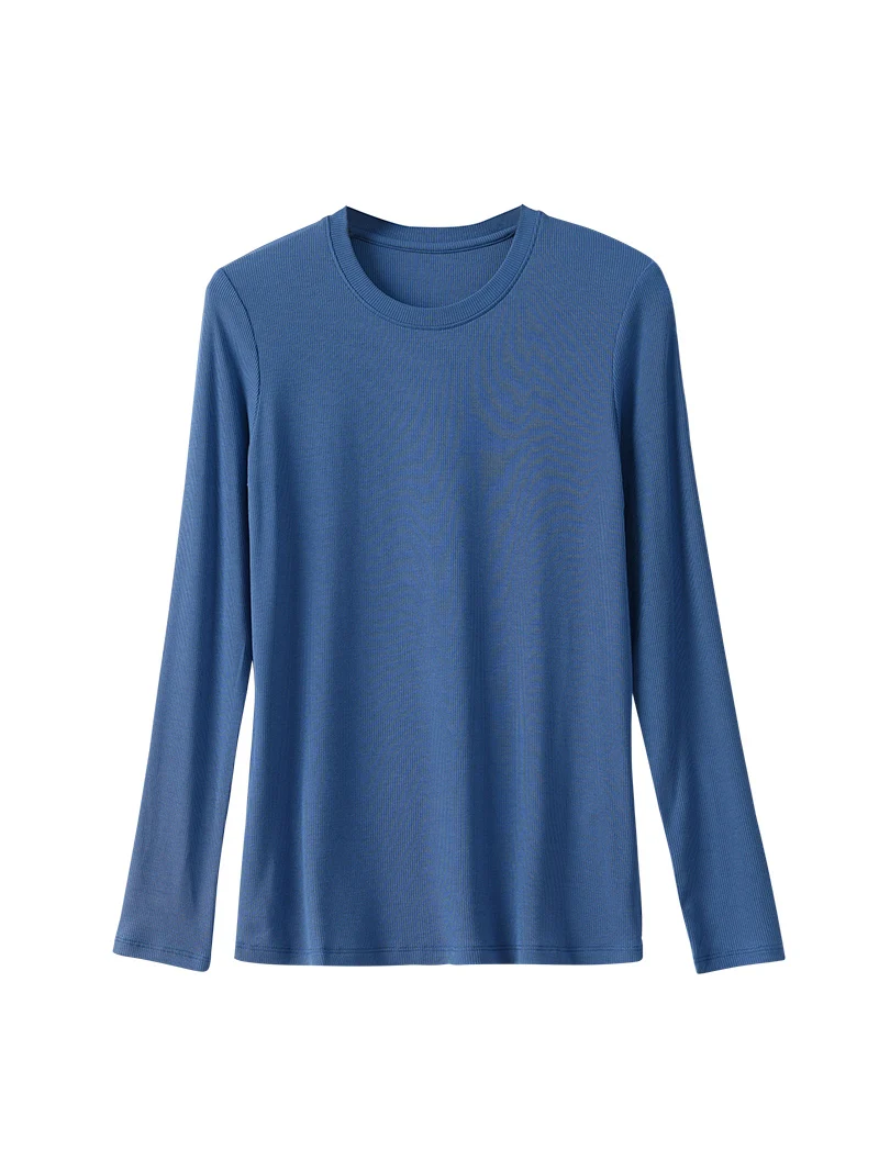 SuyaDream Women Knitted T Shirt Silk Viscose Blend Long Sleeves Solid Basic Cozy Tee 2026 Spring Summer Ribs Top Pink Blue - Image 14