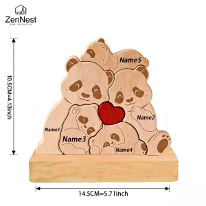 Personalized Wooden Bear Puzzle Home Decor Custom Name Accommodates 2-5 Names Rustic Style Wooden Bear Mother's Day Gift