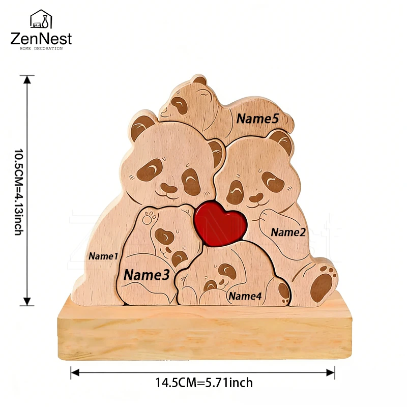Personalized Wooden Bear Puzzle Home Decor Custom Name Accommodates 2-5 Names Rustic Style Wooden Bear Mother's Day Gift - الصورة 7