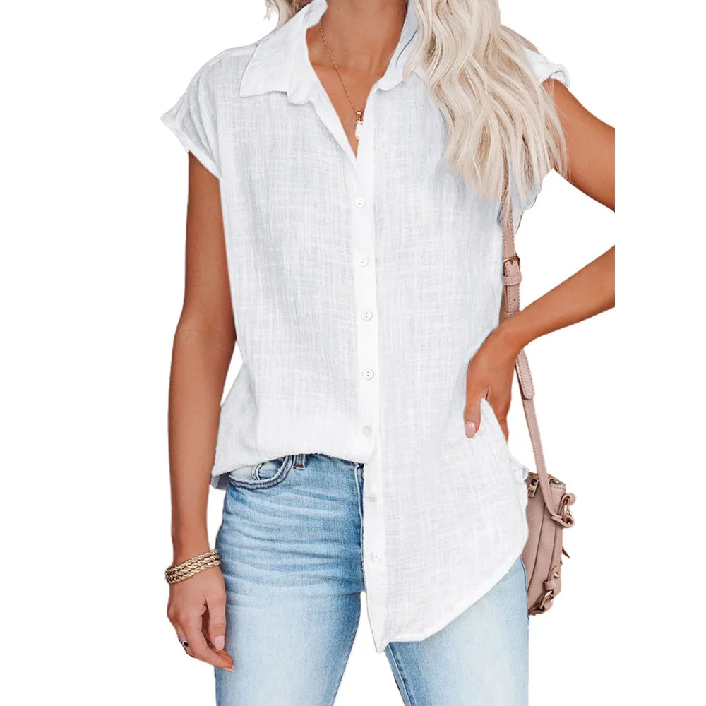Summer Solid Cotton Linen Shirt Women's Clothing Casual Short Sleeve Tops Tee Ladies T-Shirts Blusas Thin Loose T Shirt Woman - Image 3