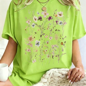 Beautiful Flower Clusters Printing Woman T-Shirt Summer Oversized Short Sleeve O-Neck Cotton T Shirts Y2K Women Sports Tops
