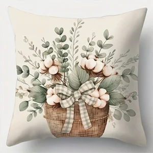 Rustic Charm Throw Pillow Cover: Cotton Flowers, Vintage Truck and Home Blessing Words, Sofa Cushion Cover, Bedroom Room Decor