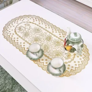 Vintage Lace Embroidered Oval Tablecloth for Wedding Party Home Tea Table Mats Kitchen Decoration Waterproof PVC Table Cloth