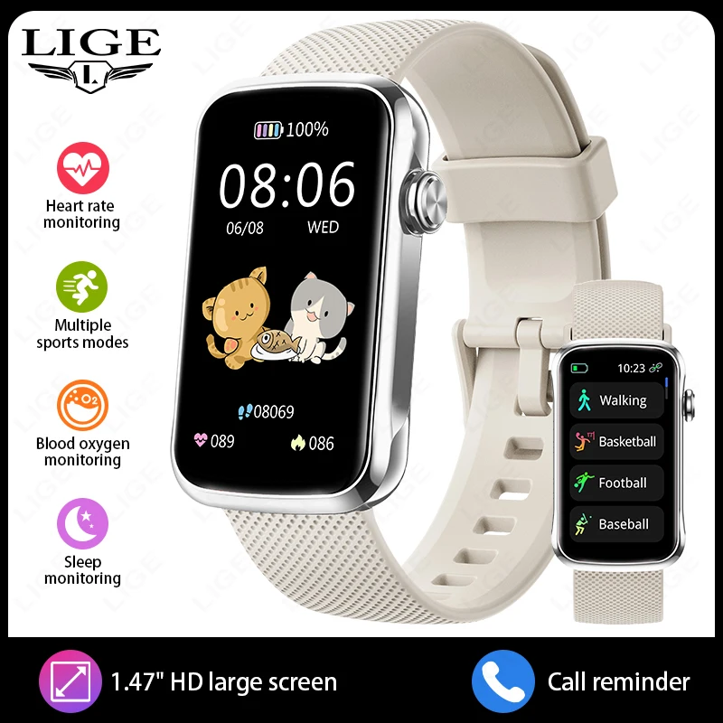 LIGE New 1.47” HD Full Touch Screen Smart Watch Women Men IP68 Waterproof Sports Fitness Heart Rate Monitor Ladies Smartwatch - الصورة 9
