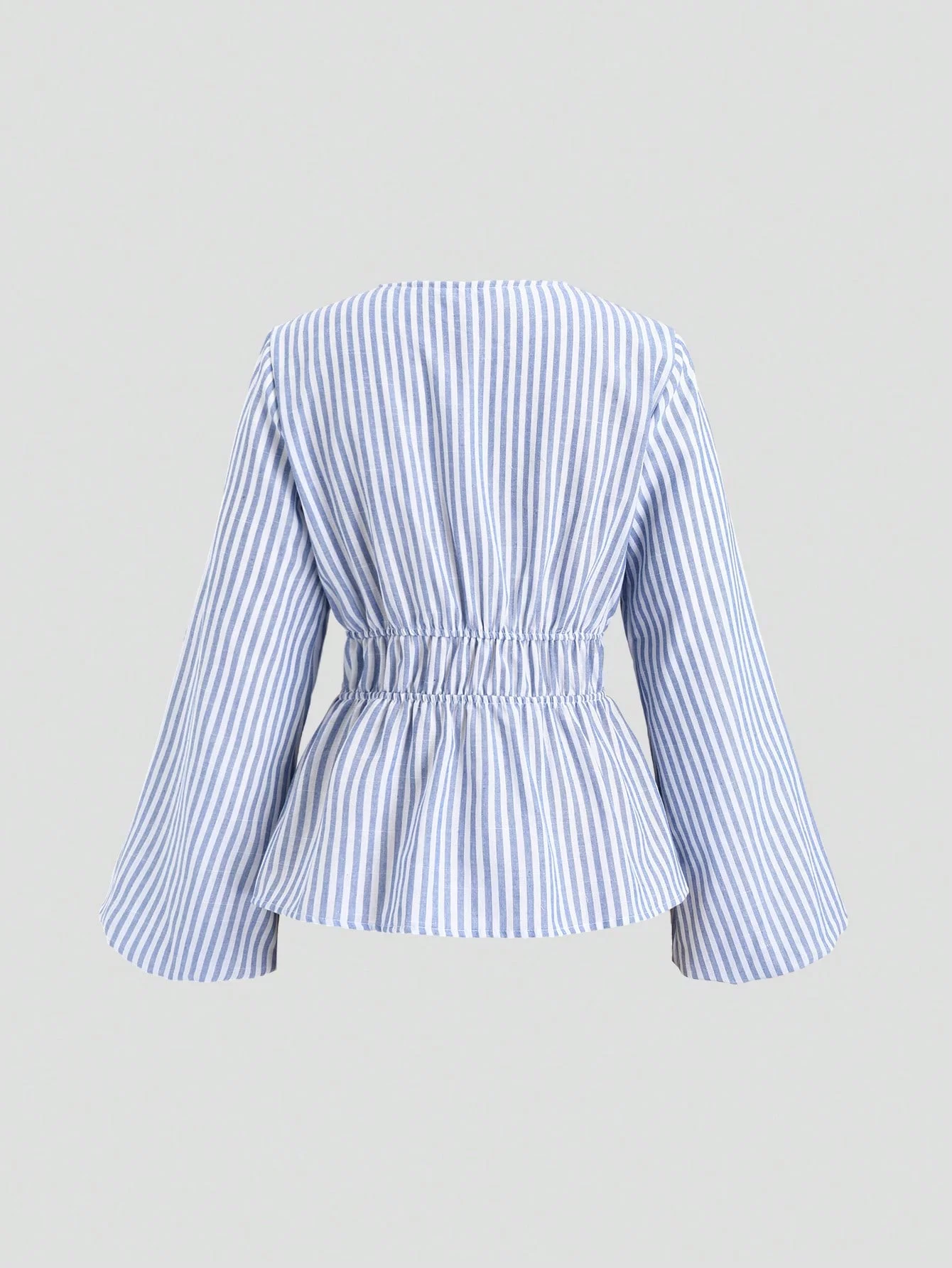 Striped Tie Bow Puff Sleeve Shirt - Image 2