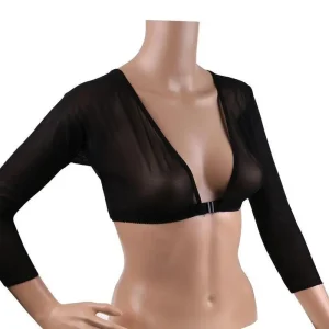 Women Bottom Sleeve Tops Fashion Front Button Long-sleeved T-shirt Mesh Support Tops White Sleeves Arm Cover Shoulder Tops