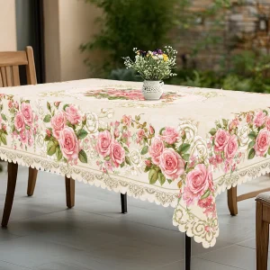 1 Piece of Floral Round Tablecloth, 5 Sizes Available, Three-Dimensional Painting Style Floral Pattern Printed Tablecloth, Edge Embossing Process, Spring Garden Tablecloth Decoration, Tablecloth for Daily Home Kitchen, Terrace, Spring Decoration, Home Decoration