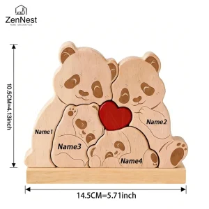 Personalized Wooden Bear Puzzle Home Decor Custom Name Accommodates 2-5 Names Rustic Style Wooden Bear Mother's Day Gift