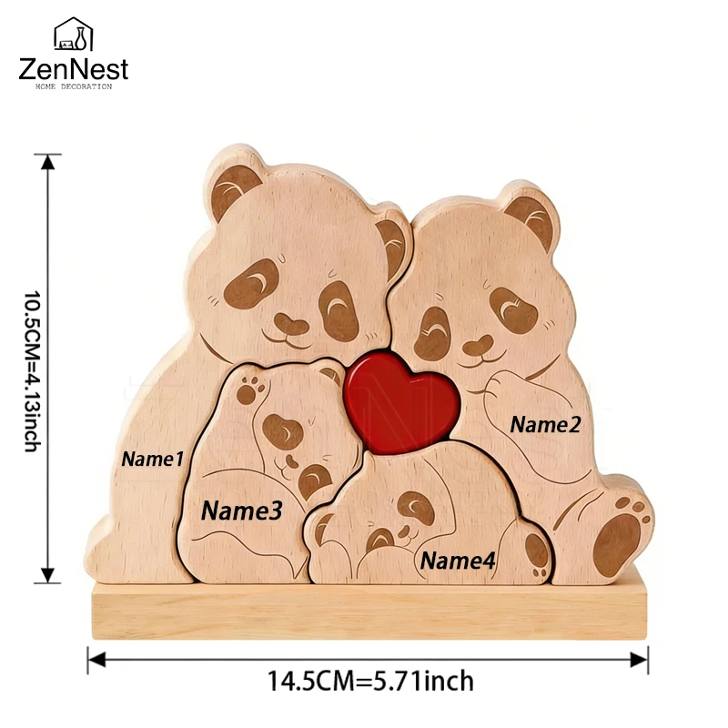 Personalized Wooden Bear Puzzle Home Decor Custom Name Accommodates 2-5 Names Rustic Style Wooden Bear Mother's Day Gift - الصورة 6