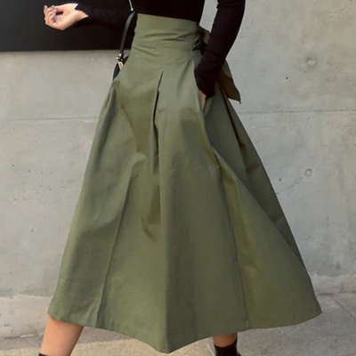 Skirts Womens Korean Fashion Solid Color Big Swing Ladies Skirt Long Skirt 2025 Autumn Wild High Waist Bow Slim Skirts - Image 8