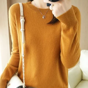 Autumn Winter Women Wool Sweater O-neck Long Sleeve Pullover Basic Casual Loose Style Famale Clothing Merino Wool Knitwear Tops