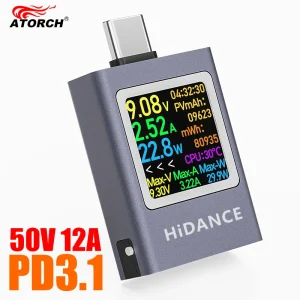 13 in 1 DC 4.5-50V 0-12A Multi-function Digital Display DC Voltage Ammeter Power Meter Type-c Cell Phone Charging PD3.1 Tester