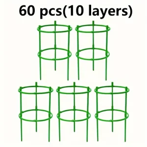 60pcs Stackable Plastic Plant Support Rings - 10-Tier Garden Stakes for Climbing Flowers, Vines, Vegetables | Durable Green