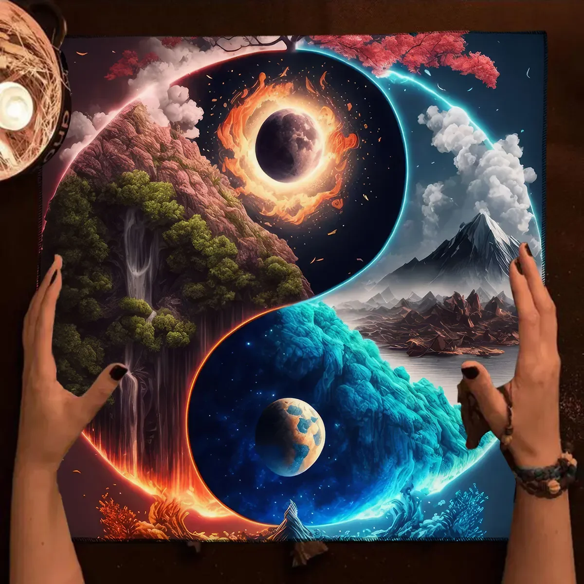Tarot Card Tablecloth Altar Cloth Moon Planets Tarot Tablecloth For Spread Tarot Reading Waterfall Scenery Wall Decor Tapestry - Image 5