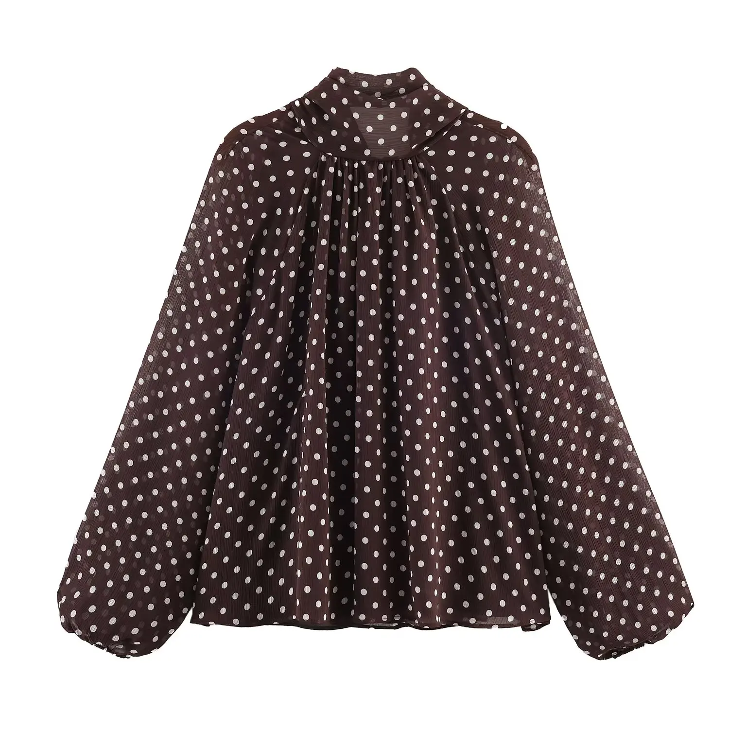 Women Polka Dot Print Blouse Casual High Collar Long Sleeve Lady Top Simple Women's Blouse Female Shirts & Blouses - Image 8