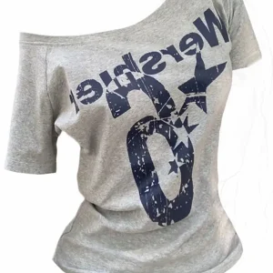 Summer Y2k Sport Off shoulder Top Women Sexy Vintage 2000s Short sleeve T shirt  Lady Body Basic Crop Top Female Casual