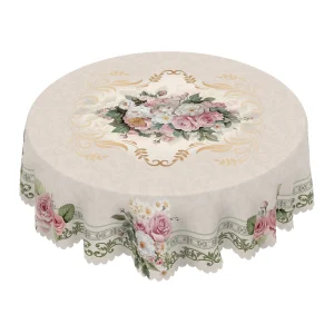 1 Piece of Retro Beige Rose Daisy Pattern Tablecloth, Elegant and Romantic French Style Floral Print Round, Rectangular Tablecloth, Suitable for Home Kitchen, Dining Table, Garden, Courtyard Indoor and Outdoor Decorative Tablecloth, Suitable for Valentine's Day, Mother's Day, Wedding, Birthday, Anni