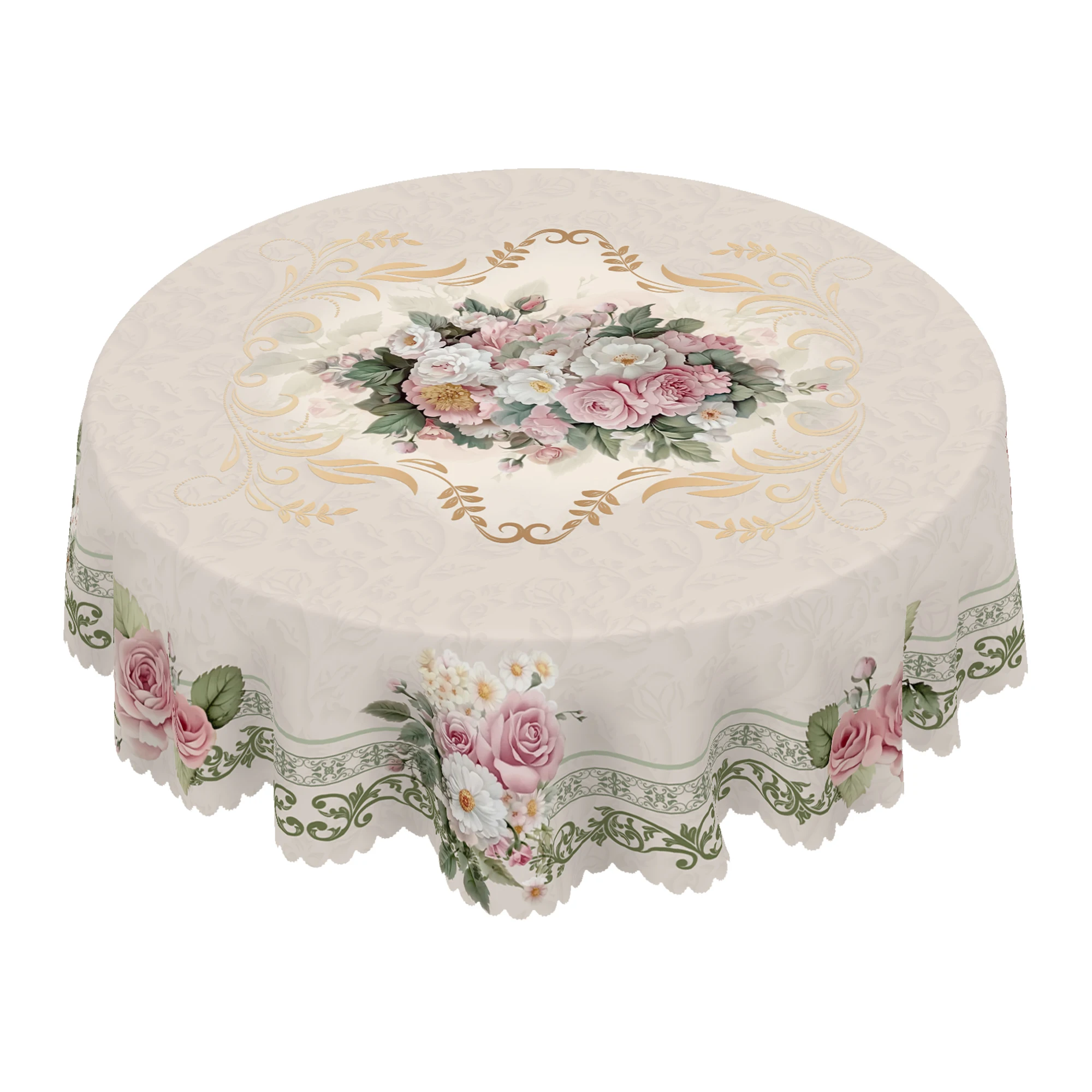 1 Piece of Retro Beige Rose Daisy Pattern Tablecloth, Elegant and Romantic French Style Floral Print Round, Rectangular Tablecloth, Suitable for Home Kitchen, Dining Table, Garden, Courtyard Indoor and Outdoor Decorative Tablecloth, Suitable for Valentine's Day, Mother's Day, Wedding, Birthday, Anni - الصورة 7