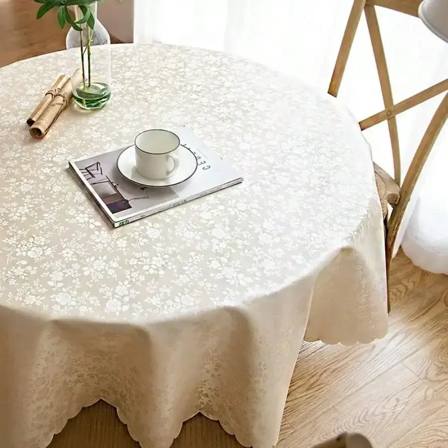 1pc Waterproof, Oil-Proof and Wash-Free Table Cloth,Luxurious Round Tablecloth with Rose Pattern, Round Tablecloth - Image 5