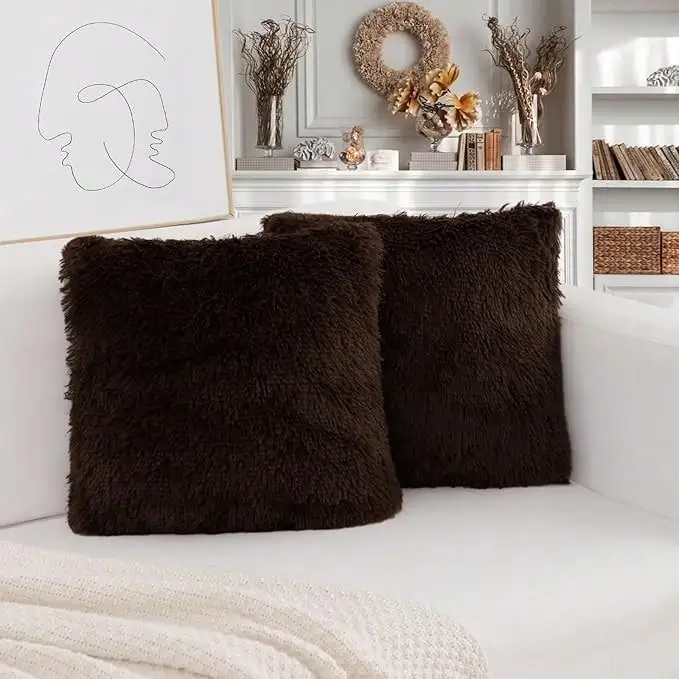 Pack of 2 Luxury Faux Fur Throw Pillow Cover Deluxe Decorative Plush Pillow Case Cushion Cover for Sofa Bedroom (no pillowcore) - Image 14
