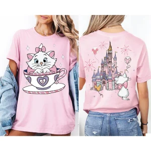 2025 Summer New The Aristocats Cartoon Anime Printed T-shirt Women's Fashion Casual T-shirt Mary Cat Crazy Teacup Party Shirt