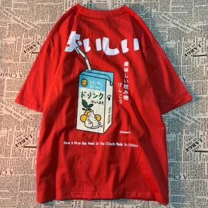 Cute Japanese Cat Print Oversized T-shirt Women Men Short Sleeve Loose Casual Tee Shirt Streetwear Tops Cotton Harajuku Clothing