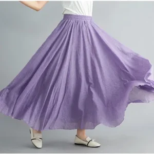 28-Color Mori Girl Literary Cotton Linen Dress Elastic Waist A-line Expansion Skirt Solid Color Ethnic Style Women Long Skirts